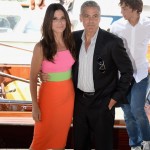 Sandra Bullock neon dress Venice George Clooney