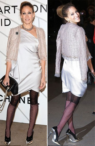 Sarah Jessica Parker wearing two toned tights by Chanel