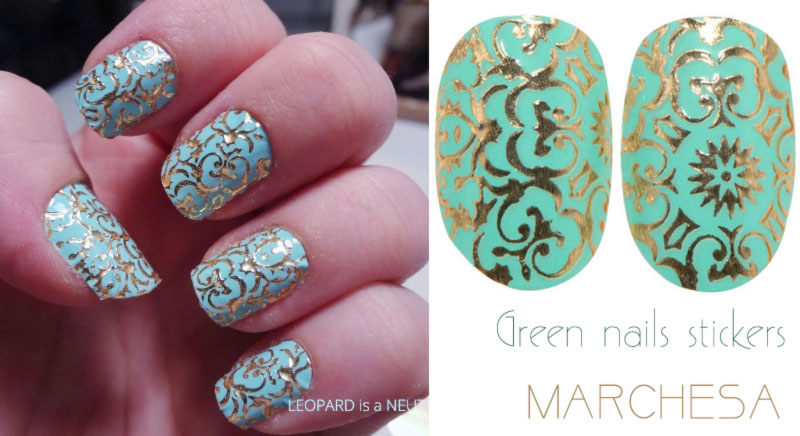 simple nails for Spring green stickers Marchesa