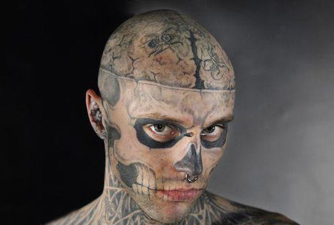 skeleton tattooed head Rick Genest