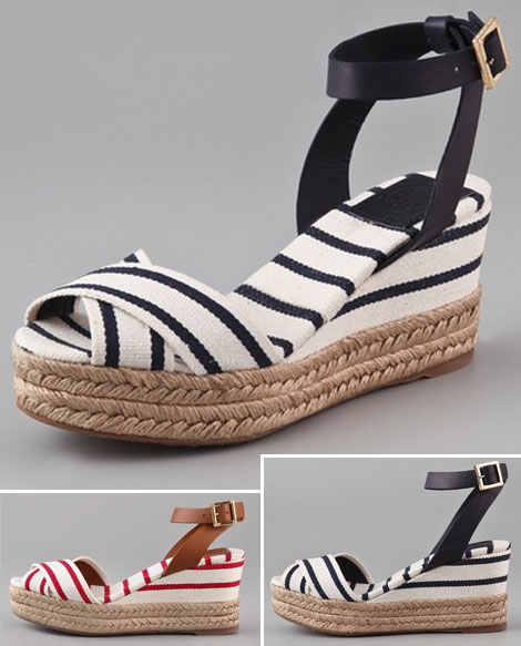striped wedge sandals Tory Burch