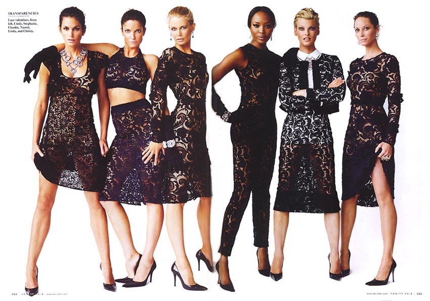 Supermodels wearing lace Vanity Fair 2008