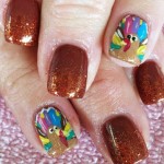 Thanksgiving nails colorful turkey accents