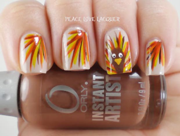 Thanksgiving nails Turkey fall colored feathers