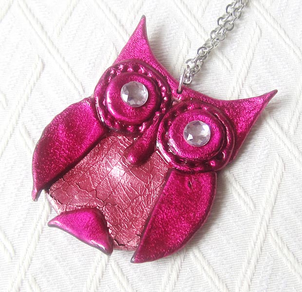 Valentine s day gifts ideas pink owl handmade pendant
