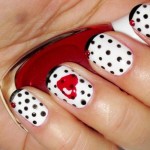 Valentines day polka dots nails red heart