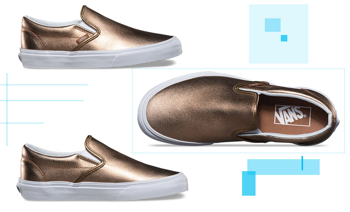 vans metallic slip on rose gold