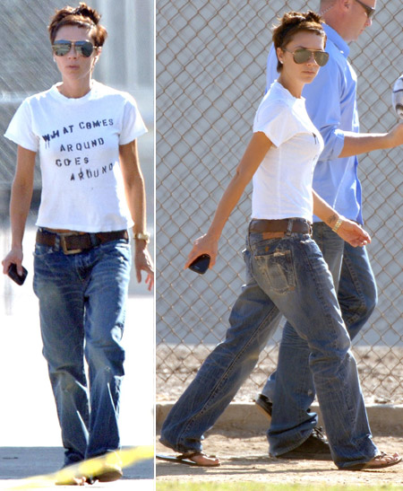 Victoria Beckham with jeans and flip flops