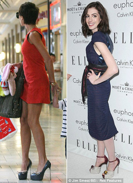 Victoria Beckham toys shopping and Anne Hathaway Elle event wearing high heels