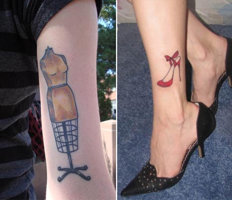 Vintage mannequin red shoes tattoo