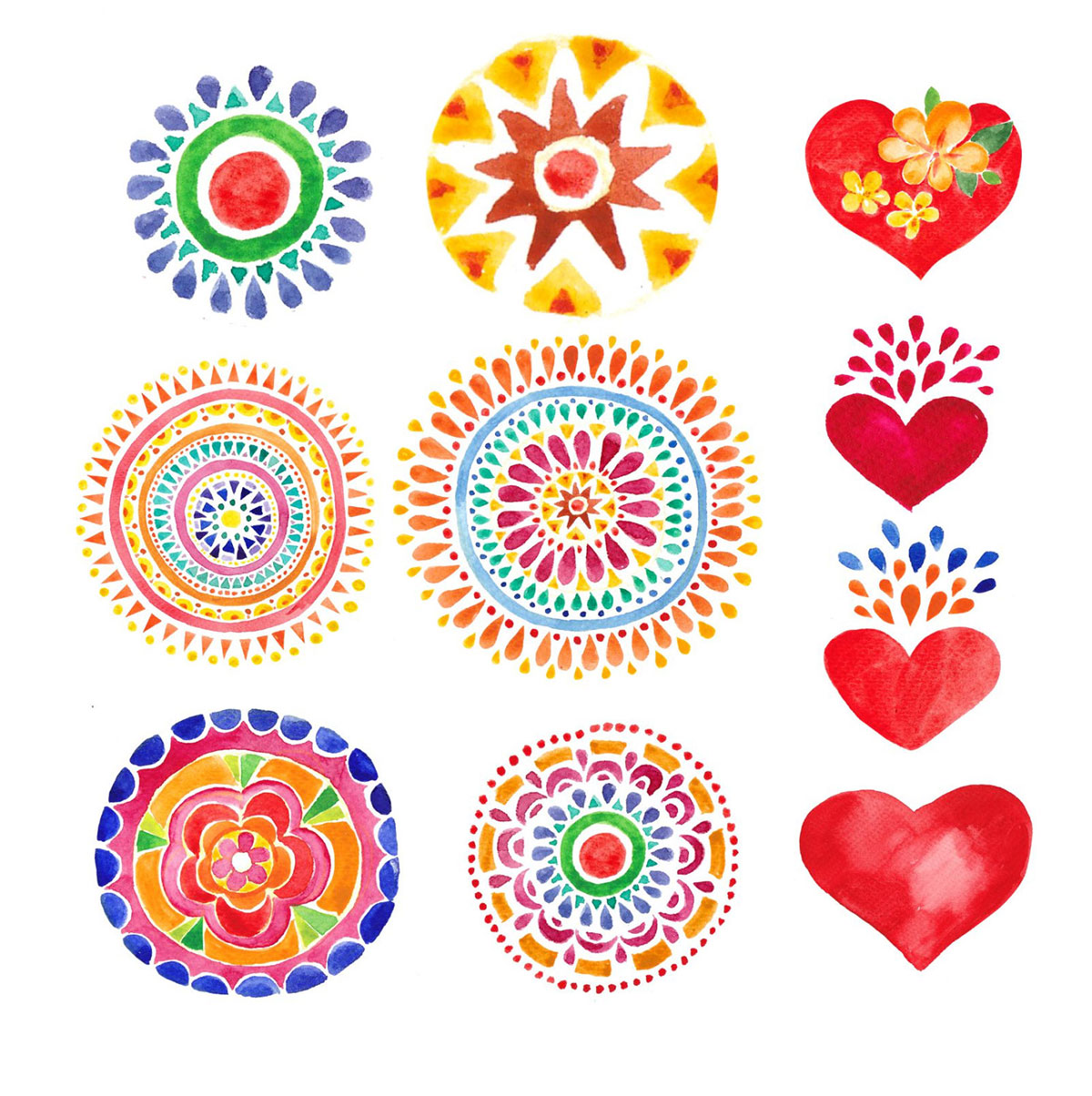 watercolor hearts temporary tattoos mandalas