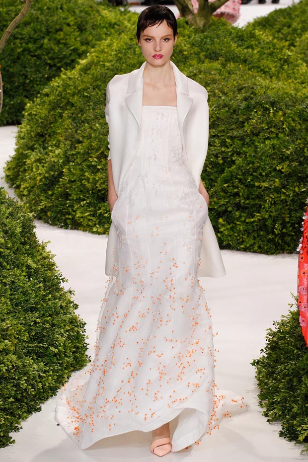 white flowers applique dress Dior Couture Spring 2013 collection