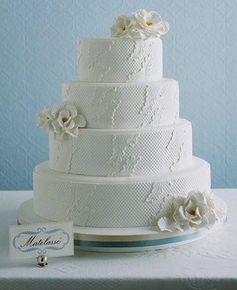 white matelasse wedding cake