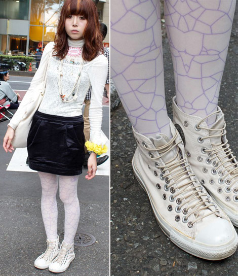 White patterned tights