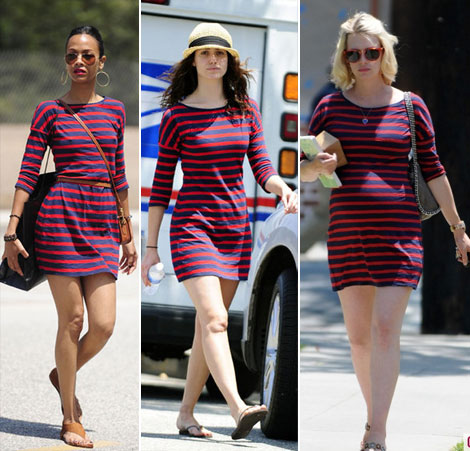 Zoe Saldana Emmy Rossum January Jones striped mini dress