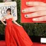 Zooey Deschanel cute nails red dress 2013 Golden Globes