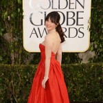 Zooey Deschanel De La Renta red dress 2013 Golden Globes