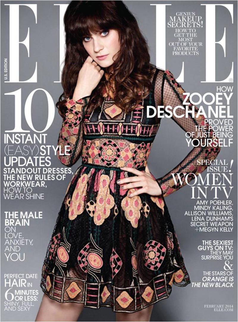 Zooey Deschanel lovely retro dress Elle magazine cover
